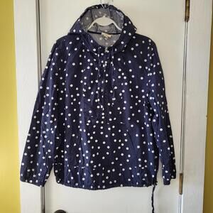 St. John's Bay navy blue and white polka dot anorak pullover jacket hood large
